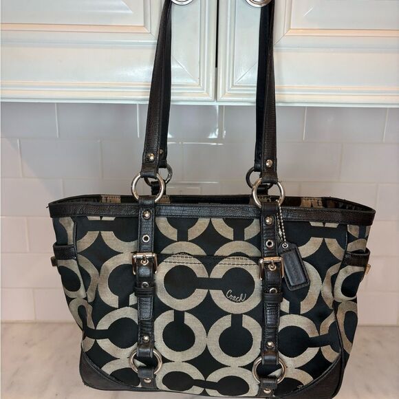 Coach Black and Gray Signature Gallery Tote - Picture 1 of 15
